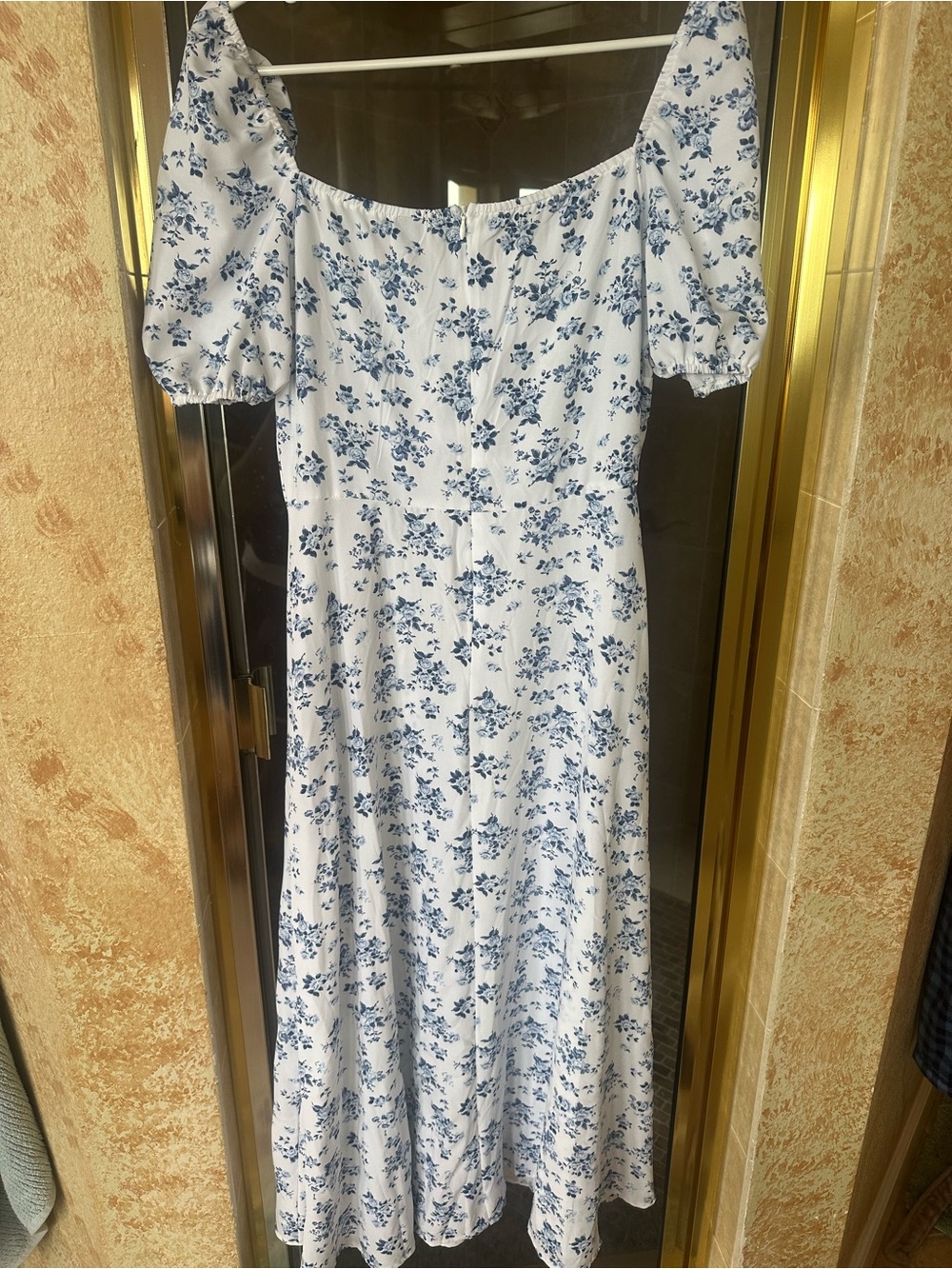 SHEIN Blue Floral Puff-Sleeve Midi Dress - size M - Picture 7 of 9